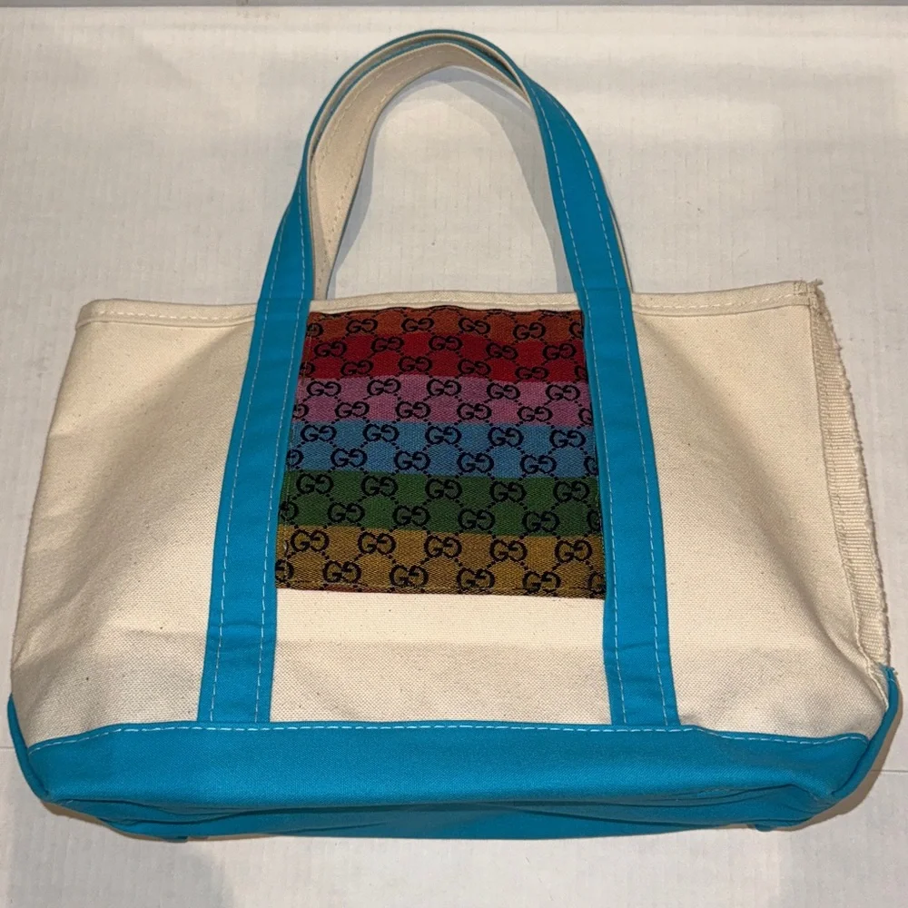 L.L. Bean Upcycled Designer Inspired Front Panel Canvas Boat Tote Bag